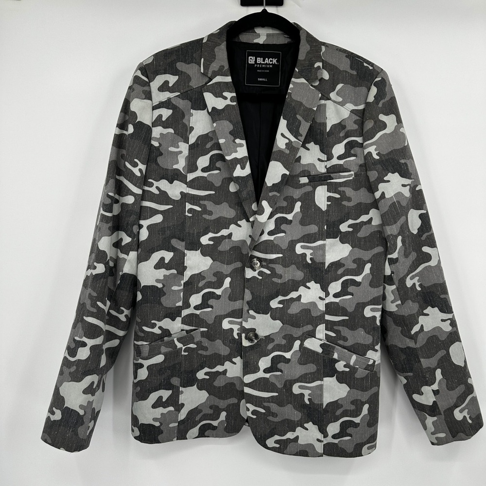 Buckle‎ Black Premium Mens Camo Blazer Gray Two Button Jacket Small Urban Street
